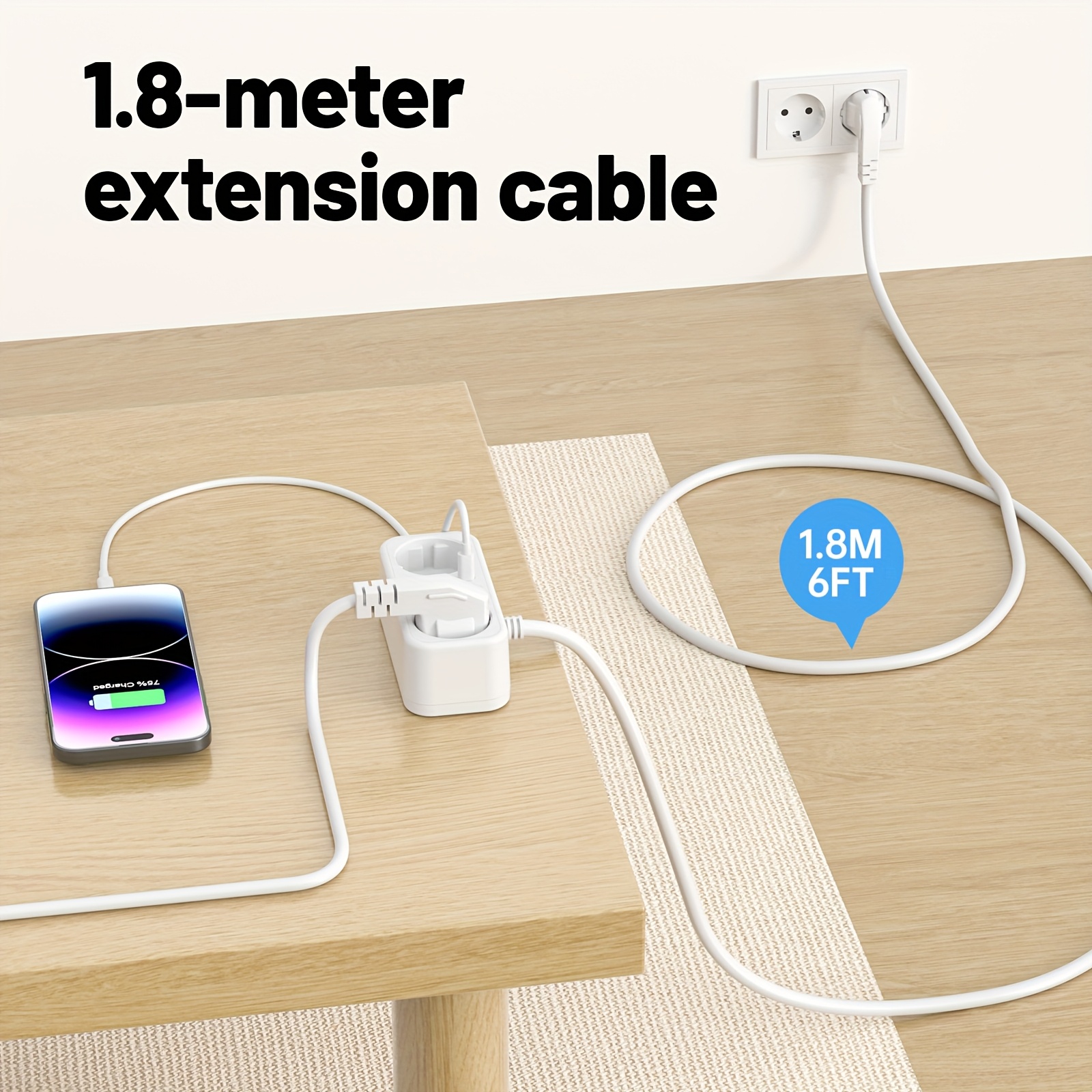Image of 4in 1 Eu Plug Converter Multifunctional Socket Extension With 2 Ac & 1 Usb Ports And 1 Type-c Charger, Suitable For Home/office Universal Outlet German French