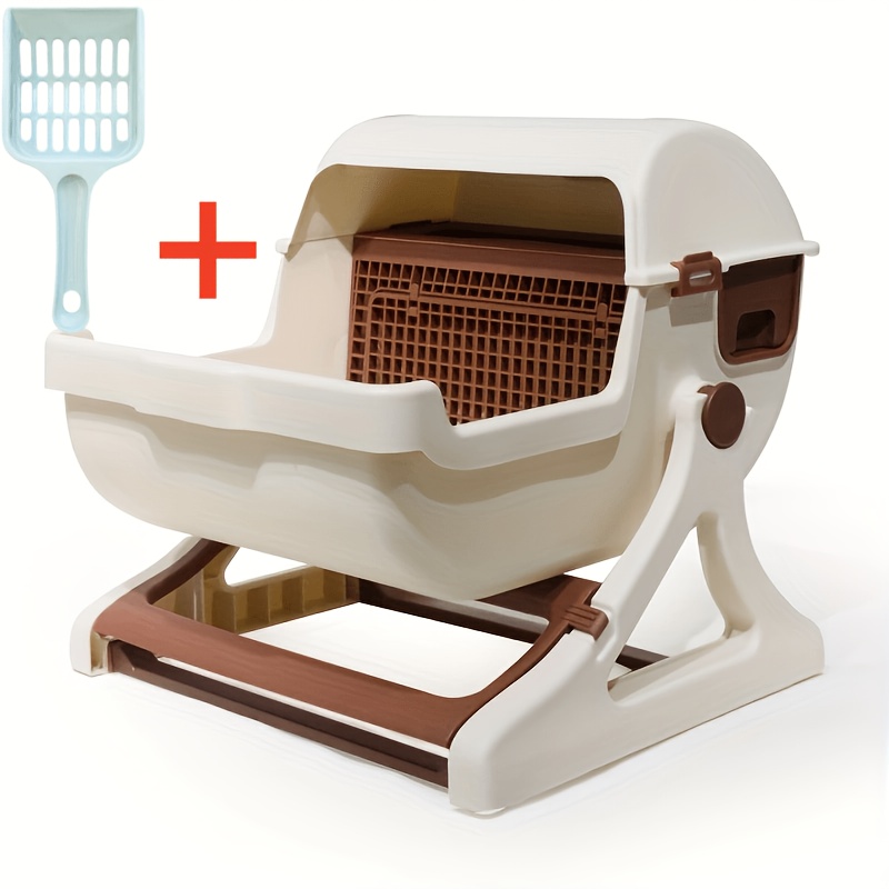 TEMU Semi-automatic Litter Box, Large Semi-enclosed Cat Toilet, Lazy Flip-and-sift Litter Tray To Prevent Splashing [random 1pc Included]