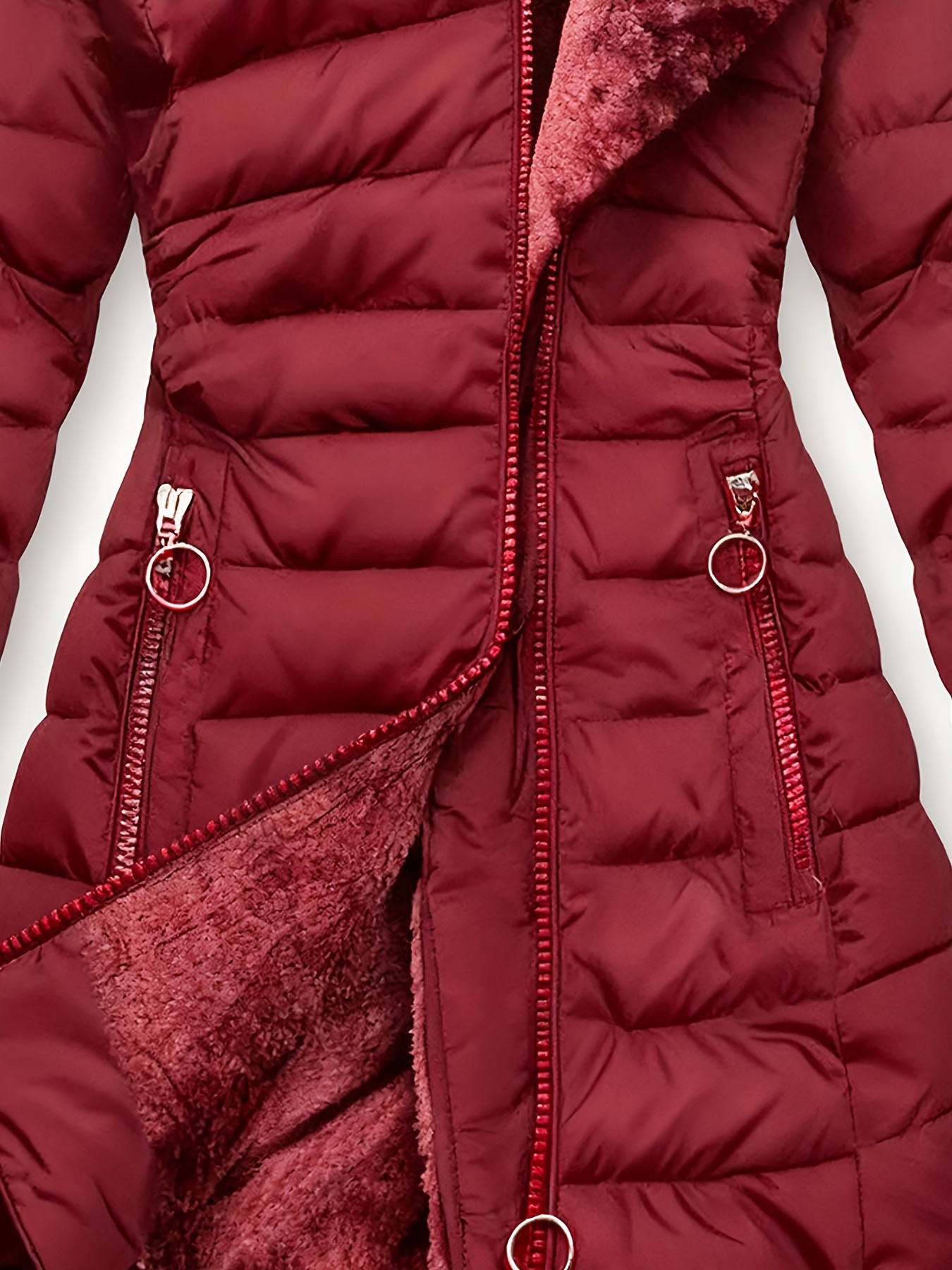 Dames Lange Fleece Gevoerde Jas - Dikke Winterjas met Zakken, Elegante Effen Kleur, Regular Fit voor Koud Weer