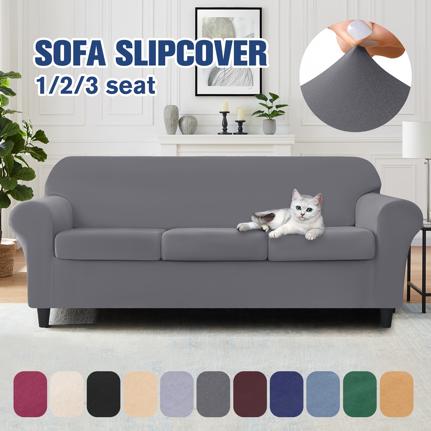 1/2/3 Seater Sofa Slipcover Stretchy Polyester Blend, Modern Gray  Sectional with Adjustable Cushions, Machine Washable, Contemporary Home  Decor, Sof