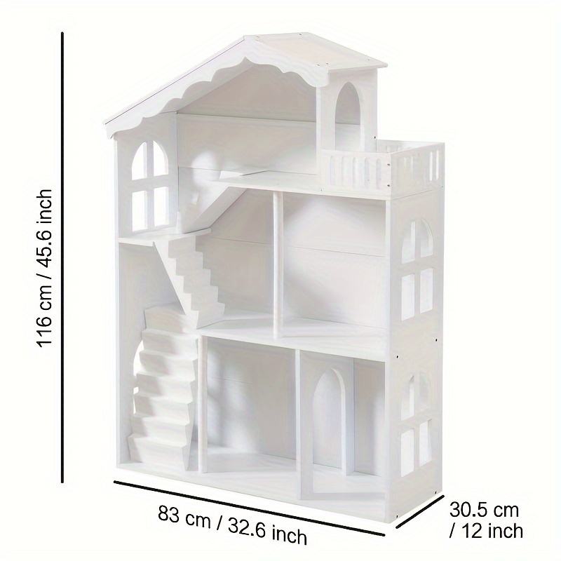 Image of Large Mdf/hdf Bookcase & Dollhouse Storage Shelf - 3-tier Heavy-duty Suitable For Books,, Cds Organizer, Room Furniture, Diy Dollhouse Display Rack, Assembly, High-density Panel, Birthday Gift For