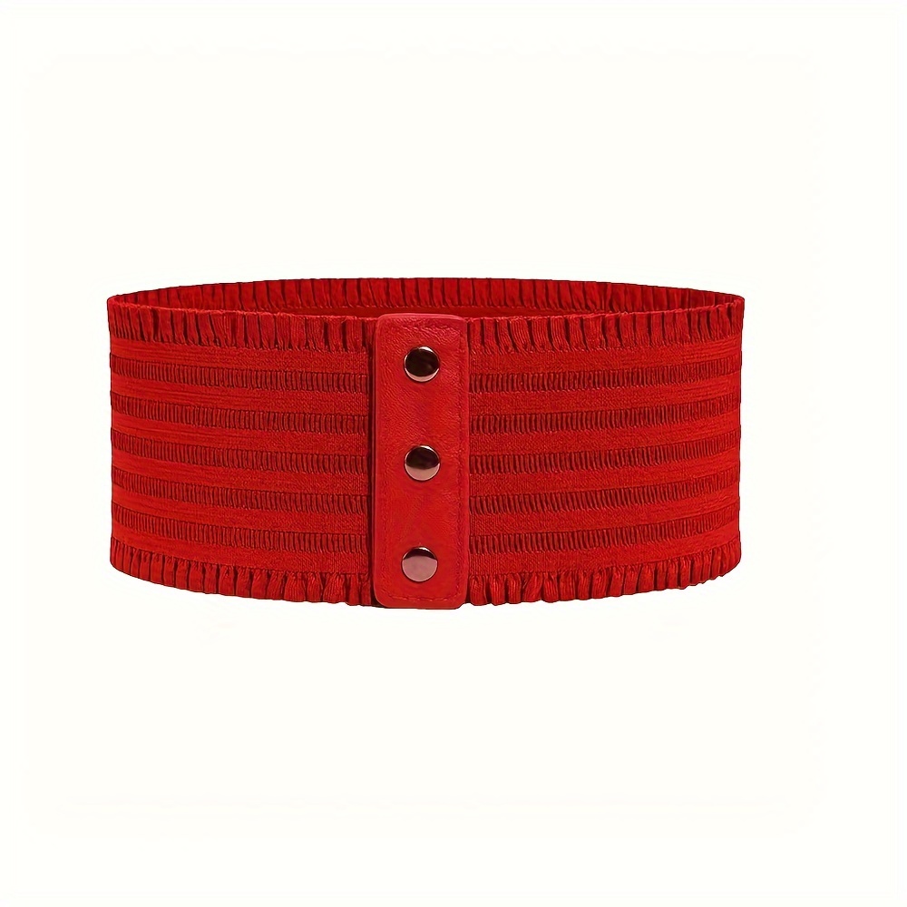 Women's Wide Lace Waist Belt with Decorative Buttons in Brown Red Beige