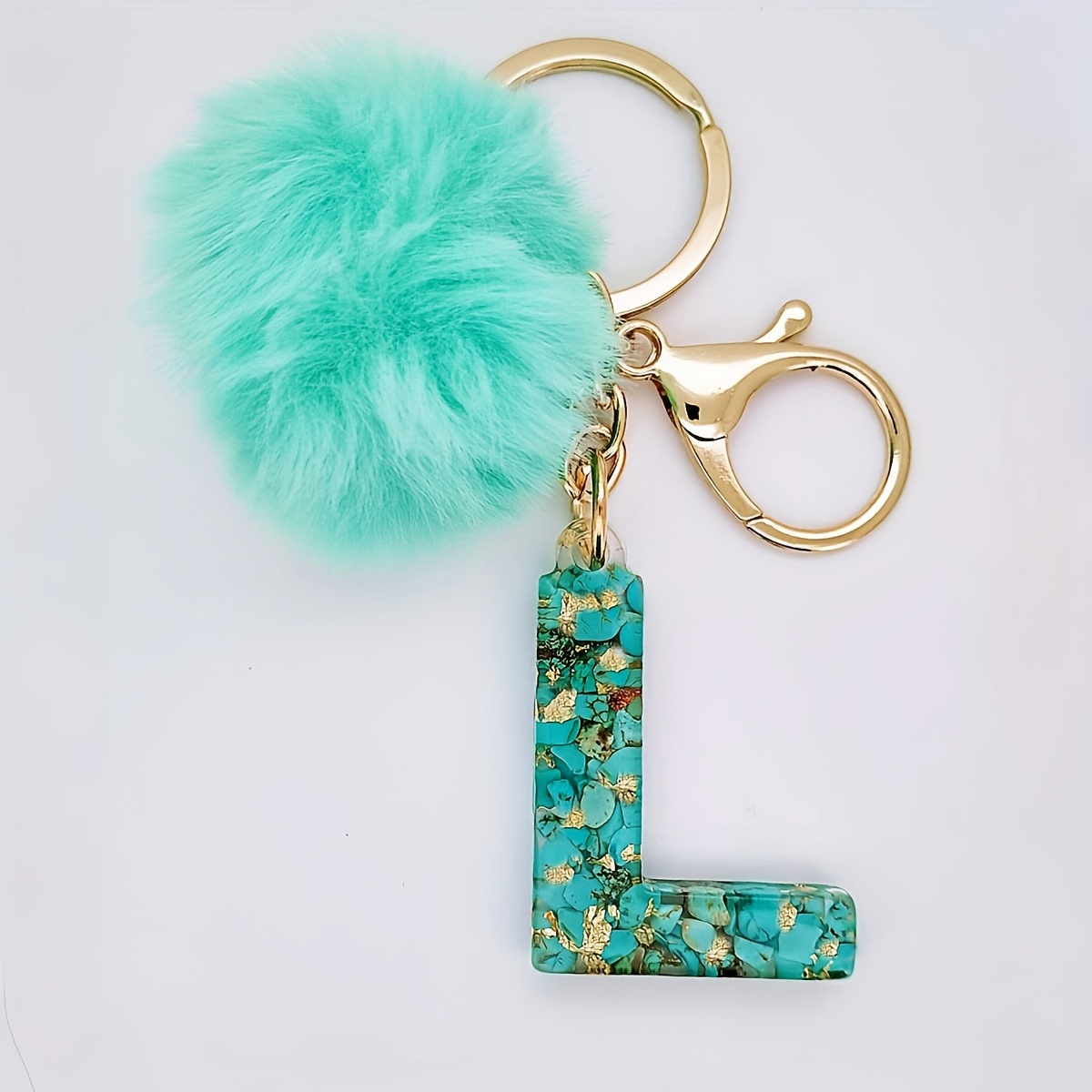 Image of 15 Letters Are Turquoise Glue Initial Keychain, Fashionable Ladies Backpack Ornament Pendant, Holiday/birthday/party Small Gift