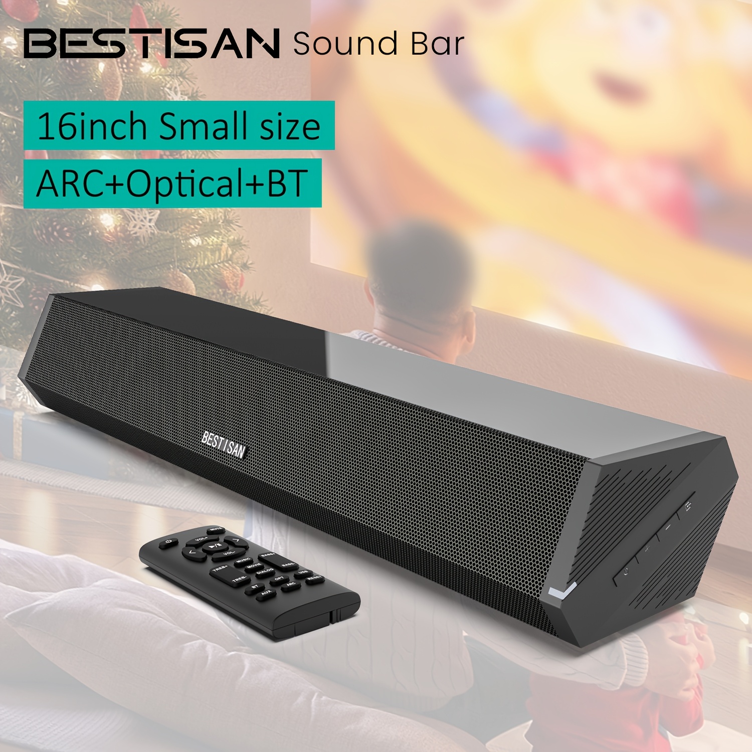 

Bestisan Se07 Sound Bars For Tv, 16'/50w Small Soundbar For Tv, 2 Drivers In Tv Sound Bar With Depths Sound /dsp/bass+/3eq, Surround Sound Speakers For Tv Works With Arc/optical/bt 5.0