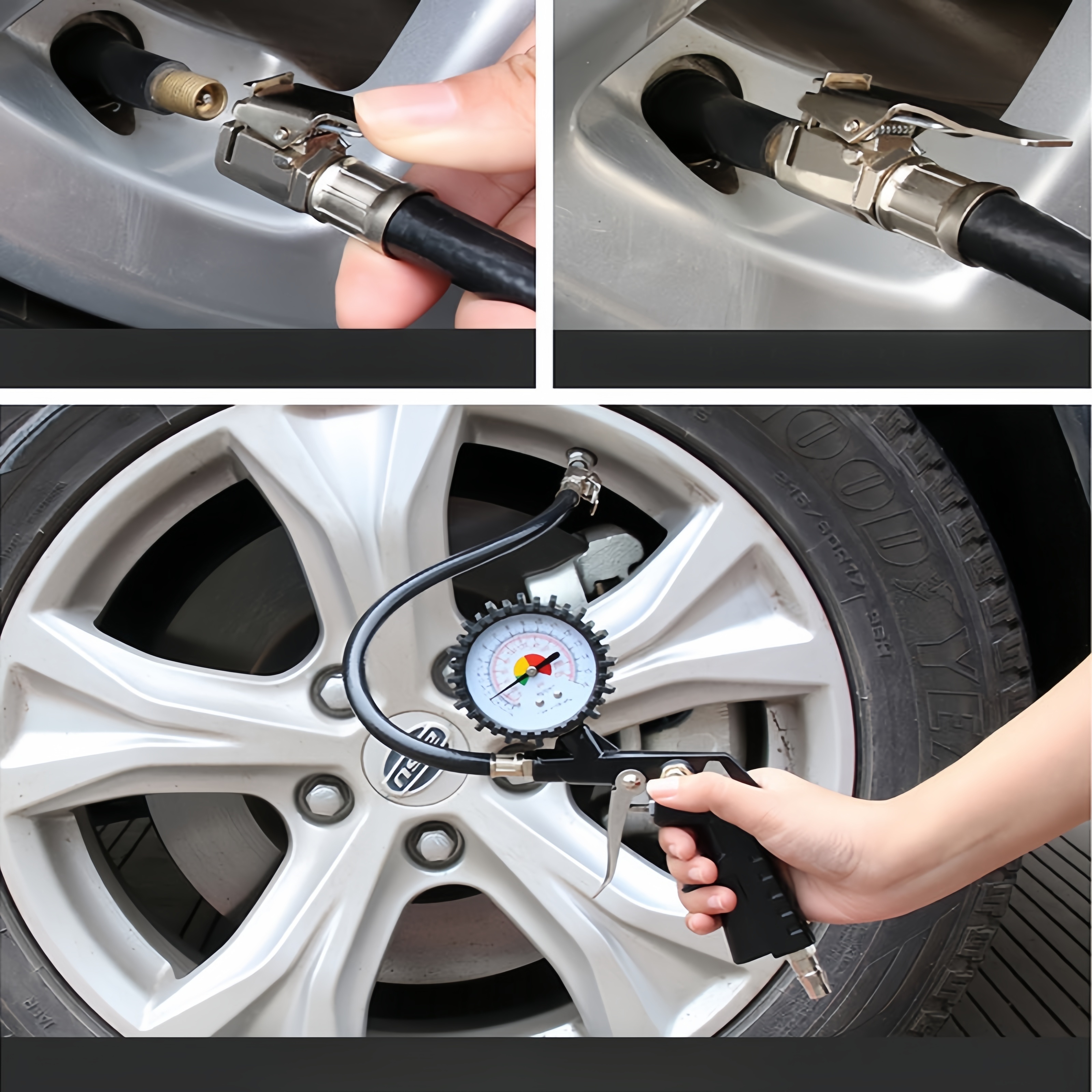 

Universal Model Tire Pressure Gauge Inflator With Pressure Gauge, Pistol Grip Air Compressor Tool For Car And Motorcycle Maintenance, Multifunctional 3-in-1 Tire Inflation And Deflation Tool