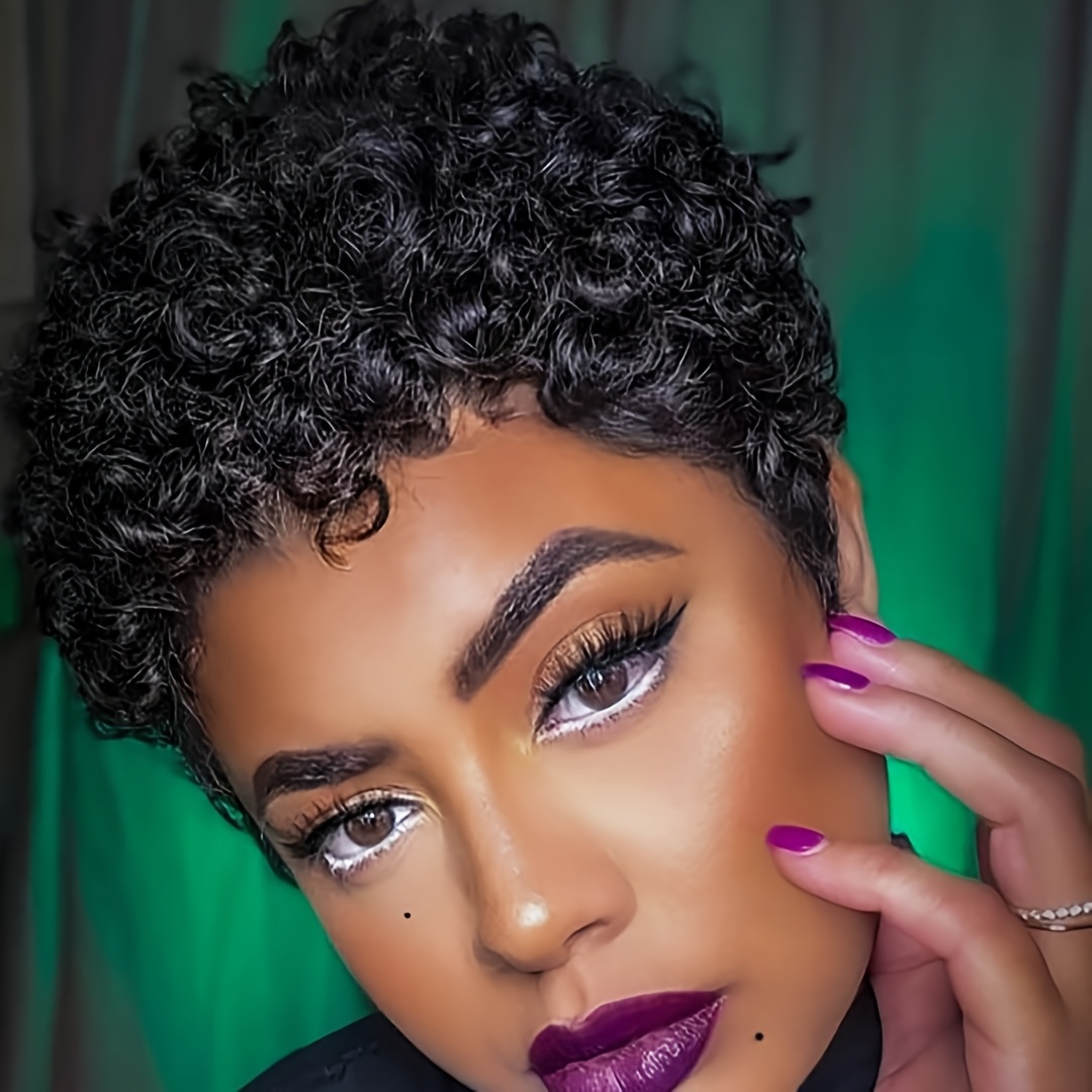 TEMU Hair Elegant Afro Curly Kinky Wig For Women - 120% Density Synthetic Short Black Wig With Breathable , Adjustable Size, Heat Resistant For Christmas Party