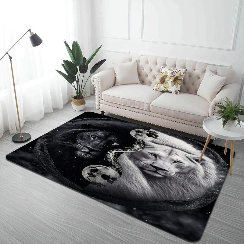 TEMU 1pc Light And White Lion Pattern Mat, Suitable For Kitchen, Bathroom, Living Room, Bedroom, Outdoor Patio, Garden, Courtyard, And Other Home