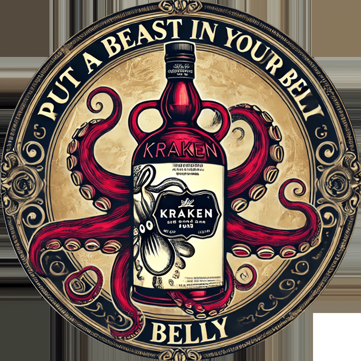 TEMU 2d Flat, 1pc Vintage Rum With Octopus Tentacle Design, Distressed Red Nautical Wall Art, Durable Indoor/outdoor Decor, Suitable For Bar,
