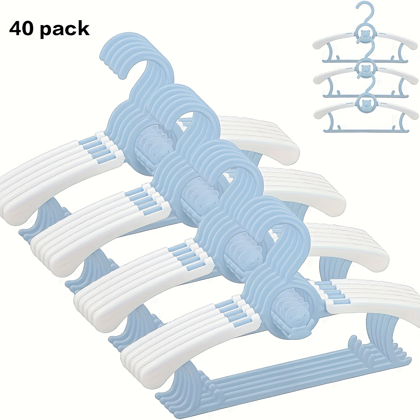Image of Kids Hangers 40 Pack, Plastic Baby Hangers For Closet, Adjustable And Stackable Hangers, Non-slip Toddler Hangers, Sturdy And Durable Newborn To Teen Hangers