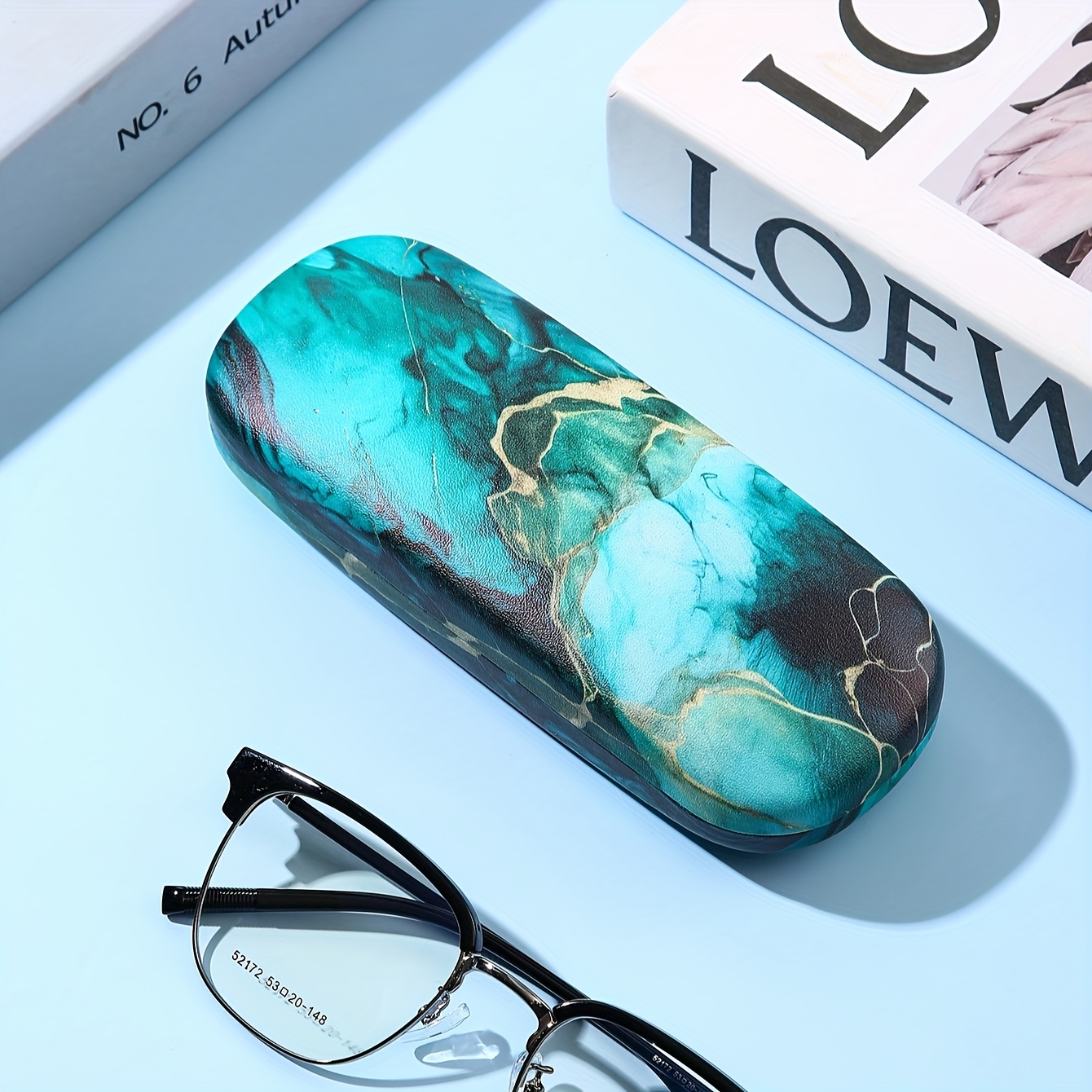 TEMU 1 бр. Елегантна чанта за очила с графити и вълни - издръжна и преносима чанта за очила за жени и мъже, материал от изкуствена кожа, стилни син,