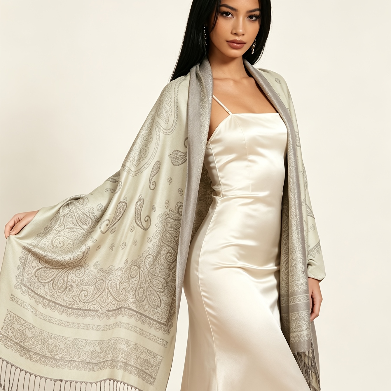 TEMU An Elegant Jacquard Shawl With Paisley Pattern, Vintage Double-sided Fashionable And Versatile Scarf, Simple Shawl With Fringe, Vintage Shawl