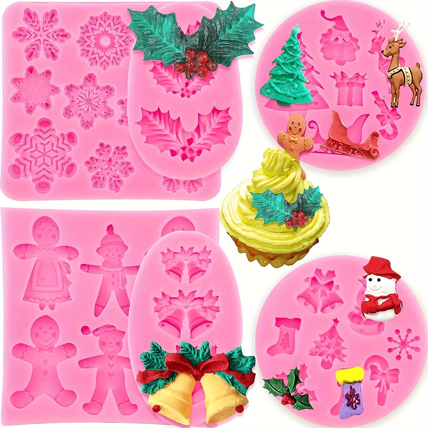 

6pcs Christmas Silicone Molds Set, Holiday Themed For Clay, Resin, Dough, Diy Crafts, Art Supplies, Clay Mold Tools For Handmade Ornaments And Decorations