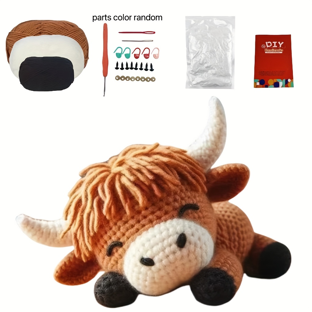 

1 Set Highland Cow Crochet Kit For Beginners, Dark Brown Fabric Diy Knitting Supplies, Tutorials, Crafting, Cute Animal Christmas Ornament, Gift Idea