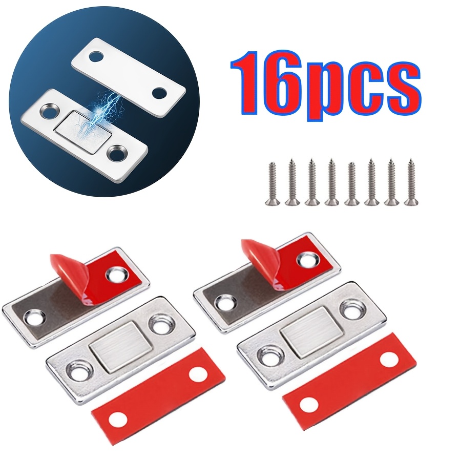 TEMU Set da 16 pezzi (2 magnetiche + 2 di ferro + 8 viti + 4 cuscinetti adesivi forti) Fermaporte magnetico ultrasottile per armadietti, Serratura