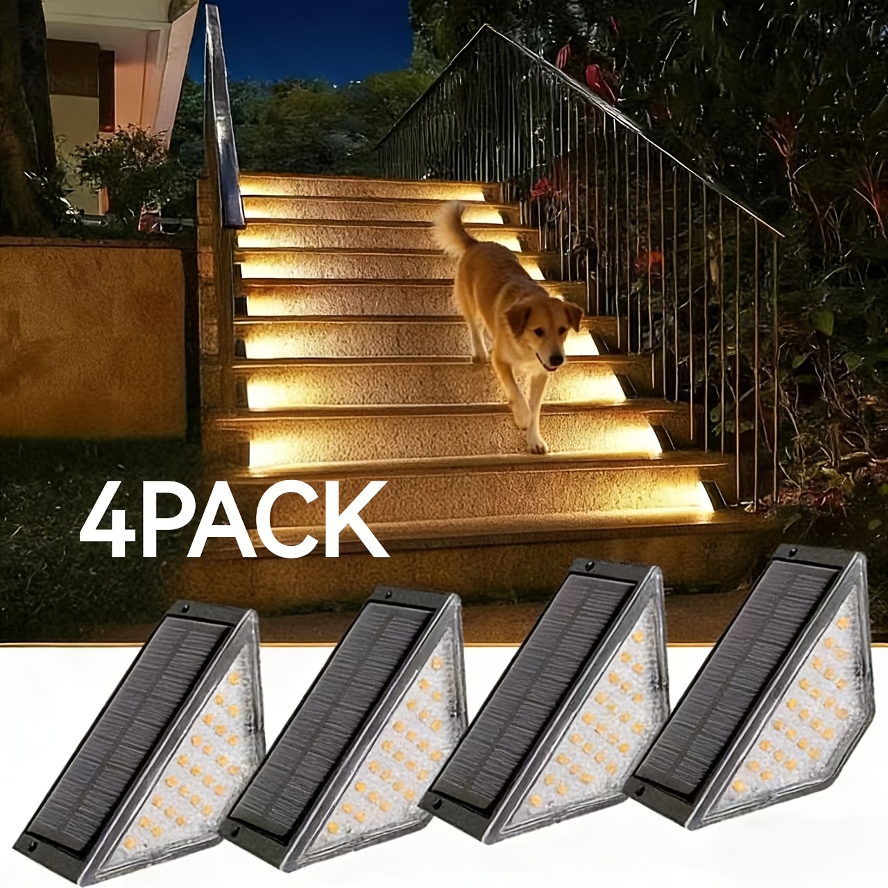 TEMU Solar-powered 24led Step Lights - Outdoor Pathway & Staircase Lighting With Auto , Durable Plastic Semi-flush Mount For Garden, Patio, Walkway -
