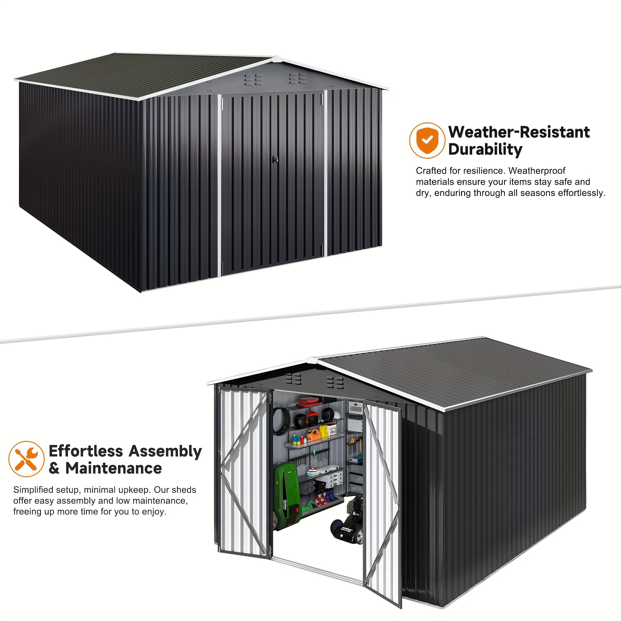 [Black Metal Storage Shed] 10 x 14ft Black Metal Outdoor Storage Shed - Durable & Weatherproof Tool Shed for Backyard, Garden, or Patio - Ample Storage & Perfect Gift for Boyfriend or Husband