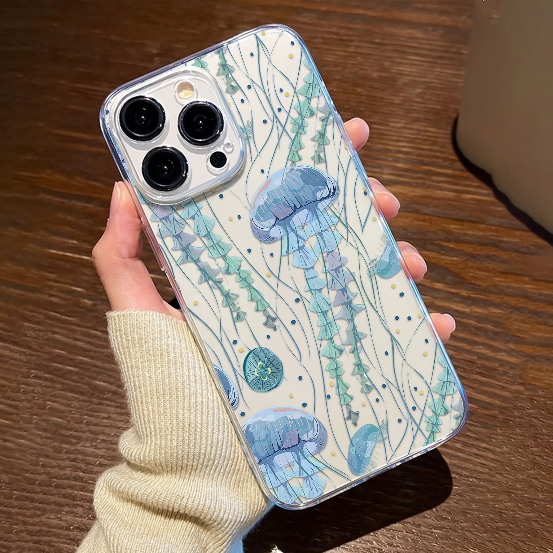 TEMU Jellyfish Pattern Transparent All-inclusive Anti-fall Mobile Phone Case Suitable For