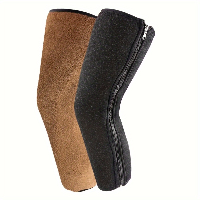 1 Pair Autumn Winter Fully Fleece Double Layer Thickened Knee Pads Warm Zipper Knee Pads