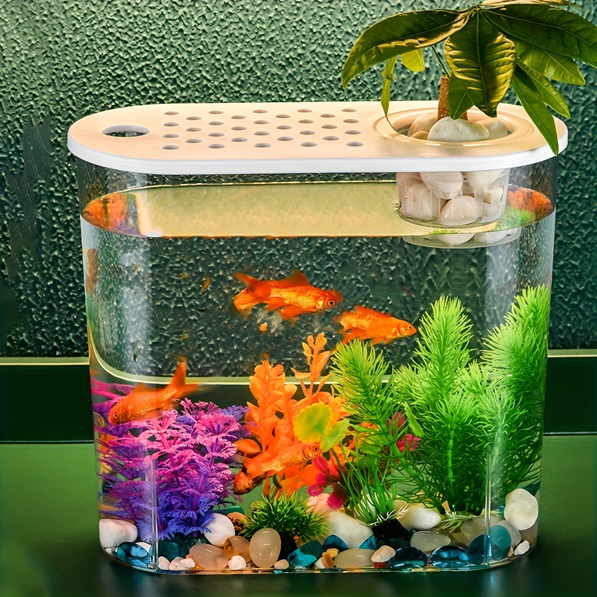 ベタ水槽プラスチック金魚タンク透明楕円形水耕風景小型魚タンク 