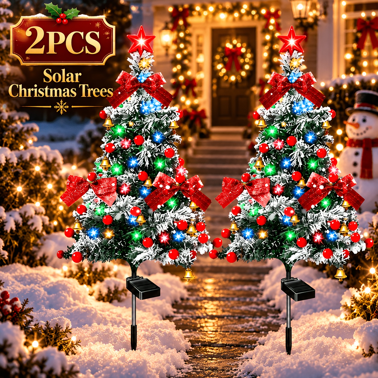 TEMU Artificial - Beautiful And Grand - 2pcs Outdoor Solar Cedar Christmas Tree Ground Insert Lights, Wedding Party Atmosphere Lights, Suitable For