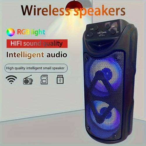 5W * 2 Wireless Outdoor High Volume Speaker, 9Inch Height, Loud Sound, Outdoor Speaker, LED Light, Supports TF Card, USB, Camping Speaker, Portable, Wireless, RGB Color Light, Suitable for Smartphones, Laptops, Tablets, High Battery Life