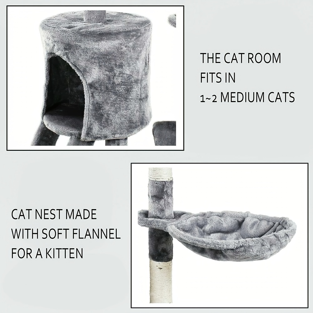 140cm Turn pentru Pisici cu Scară, Turn de Cățărat pentru Pisici, Mobilier de Activitate pentru Animale de Companie, Casă de Joacă, Pat Pufoasă Detașabilă, Gri