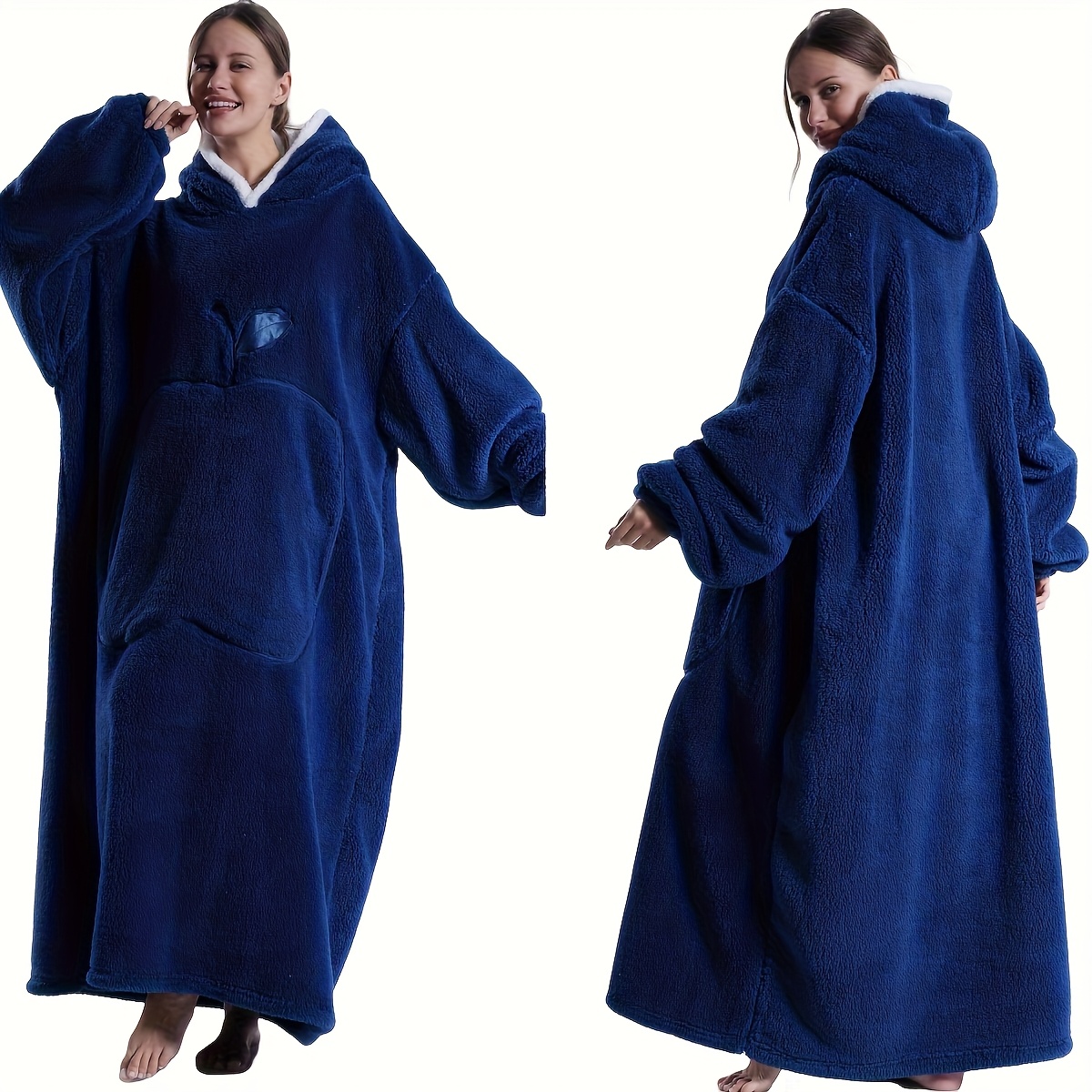 TEMU Cozy Plush Fleece Hooded Wearable Blanket Sweatshirt - Reversible Oversized Unisex Adult Wearable Throw With Kangaroo Pocket, Light Gray, Hand