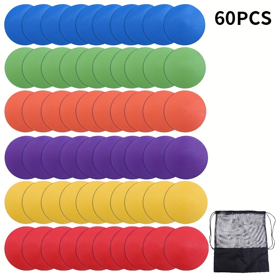 TEMU Marqueurs de antidérapants TPE 60 pièces - Cônes de terrain plats unisexe pour adultes pour le soccer, le tennis, les sports et les exercices d'