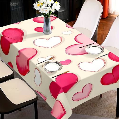59x59in 150x150cm heart shaped tablecloth square table cover durable easy made fabric for picnic wedding party for home dining table decorations