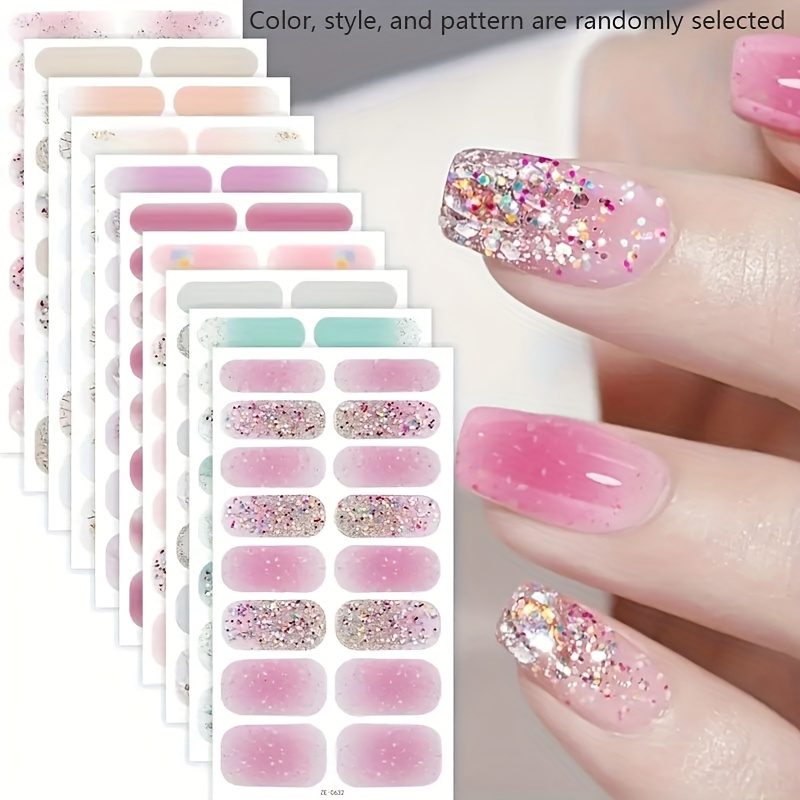 TEMU 6 Fantasy Sparkling Pink Nail Stickers - Flower And Pattern Self Adhesive Glossy Oval Nail Accessories, Plastic Summer Party Decoration, Special Venue Nail Art Stickers