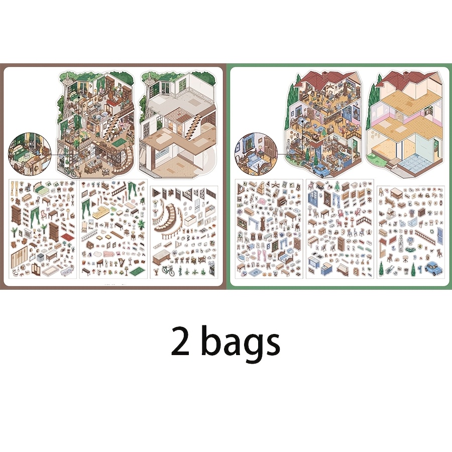 Image of 2 Bags, 2 Styles × 4 Sheets/bag, Sticker Pack, Little Corner Series, House-themed For Journaling, Diary, Phone Case, Photo Frame Decoration, Used As Holiday Or Birthday Gifts