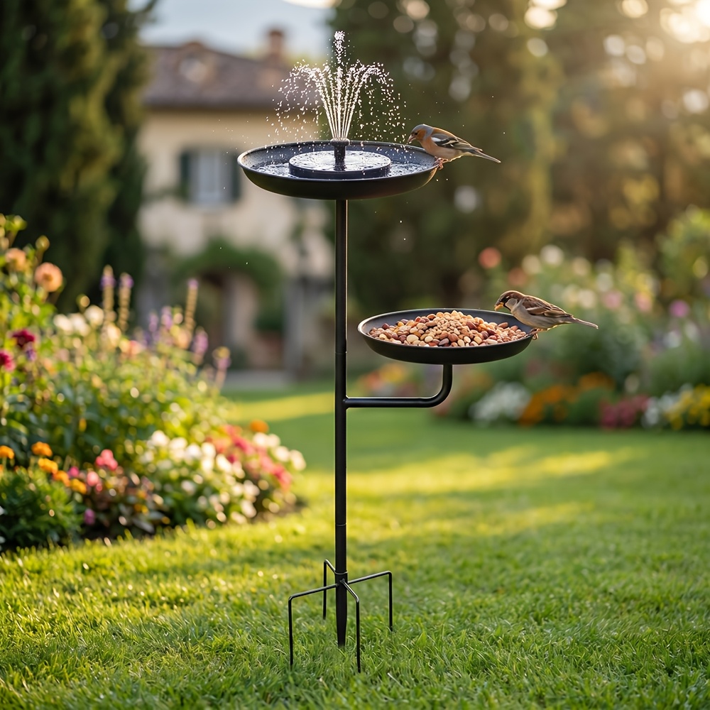 TEMU Solar-powered Fountain For Heavy-duty Metal Double-layer Bird Bath, Double-layer Large Capacity Water Collection Feeding Basin, Bath And Feeder