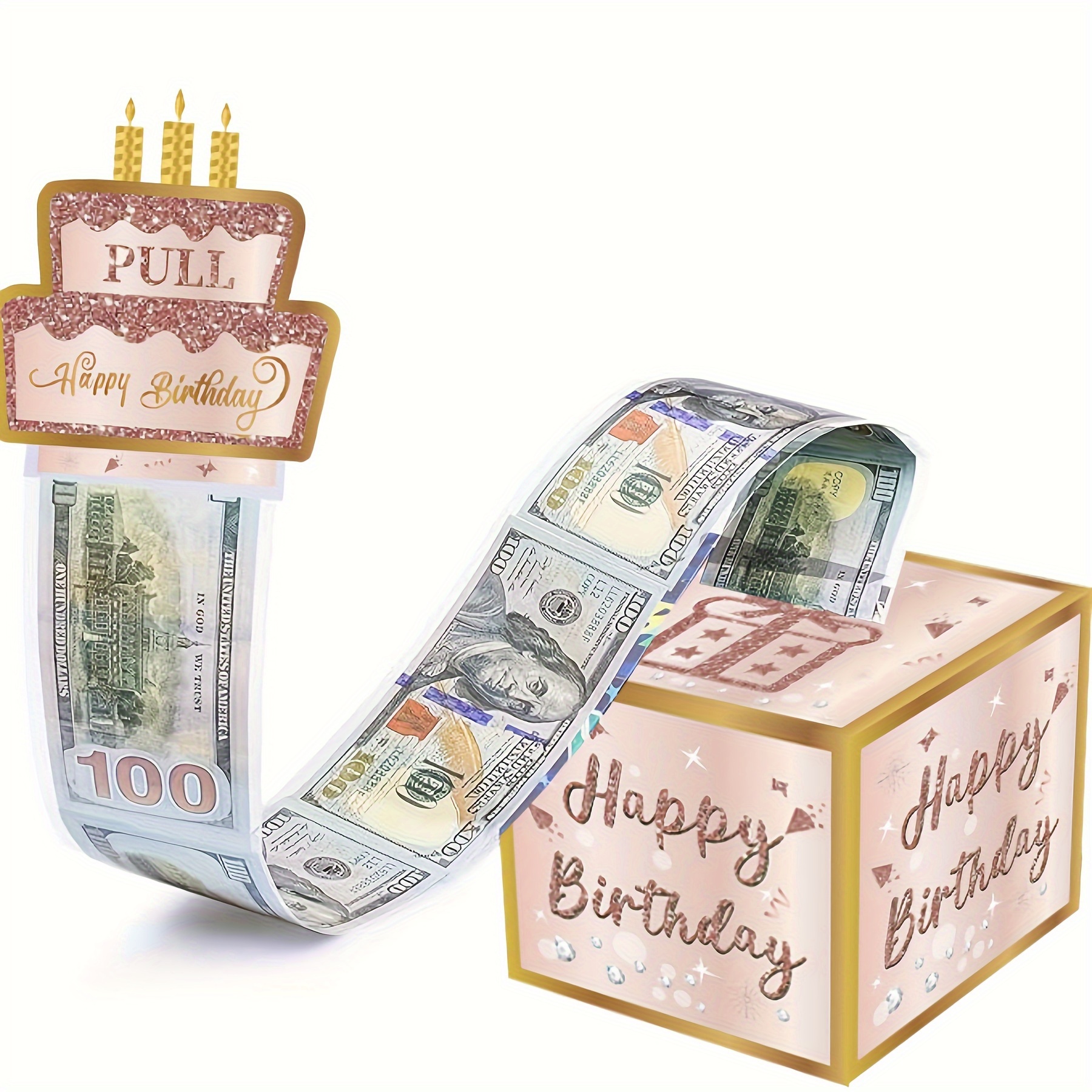 生日主题现金箱快乐生日贺卡和50个透明袋惊喜现金箱现金箱现金适合庆祝生日活动万圣节感恩节圣诞节