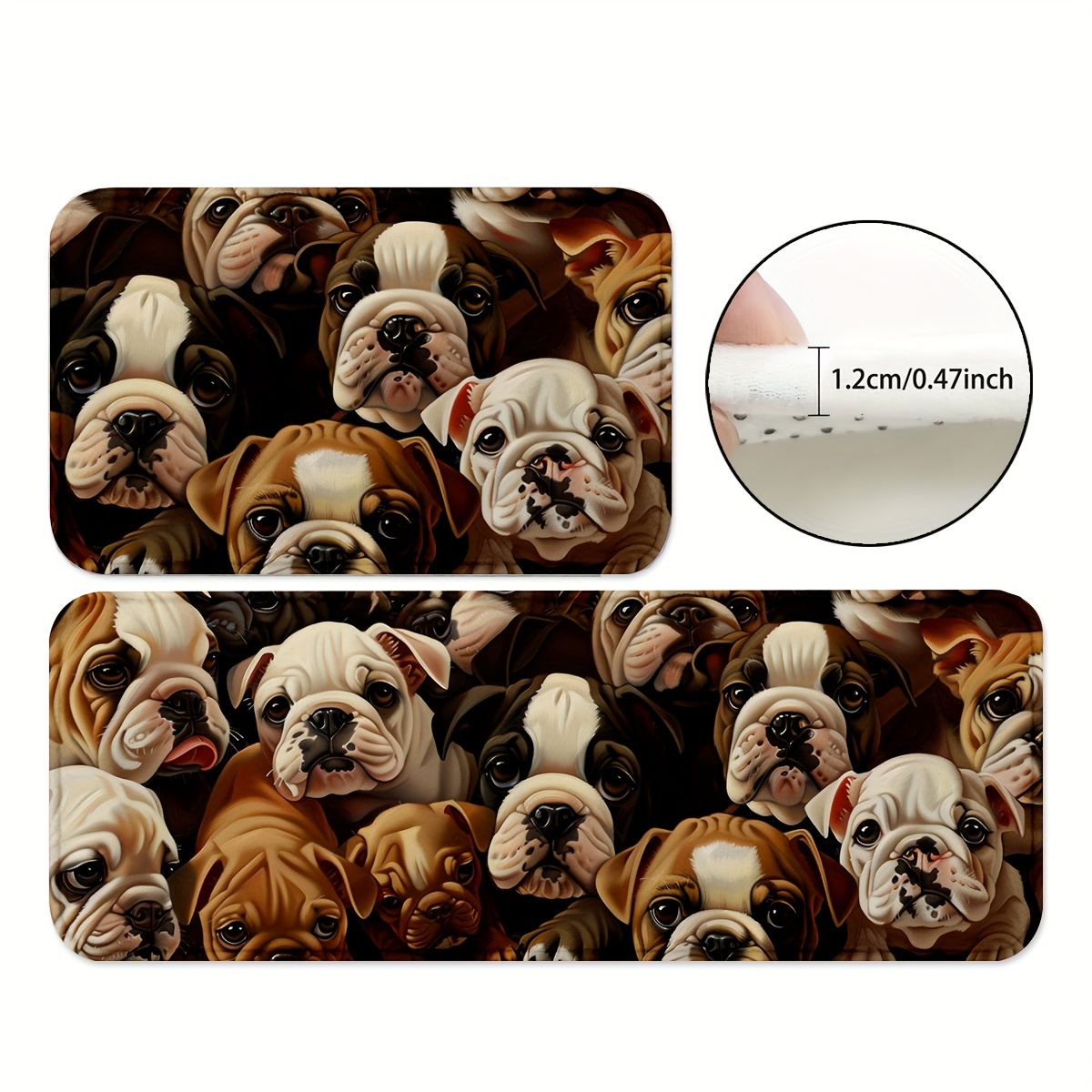 

Bulldog Kitchen Rugs Set - Non-slip, Machine Washable, Water Absorbent Polyester Mats For Dining, Bathroom, Playroom - 1.2cm Thick Cartoon Dog Design Carpet