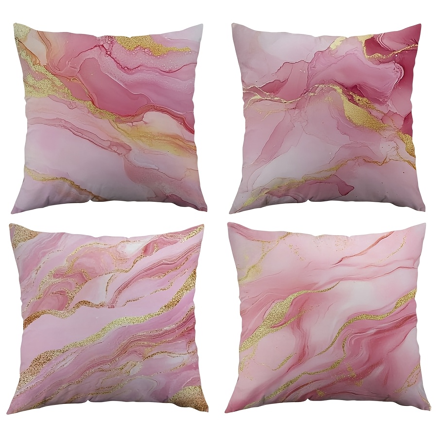 TEMU 4pcs Set Simple Single-sided Printed Pillowcases - Pink Golden Gradient Smudge Print, Zipper Closure, Suitable For Home Kitchen Sofa, Living