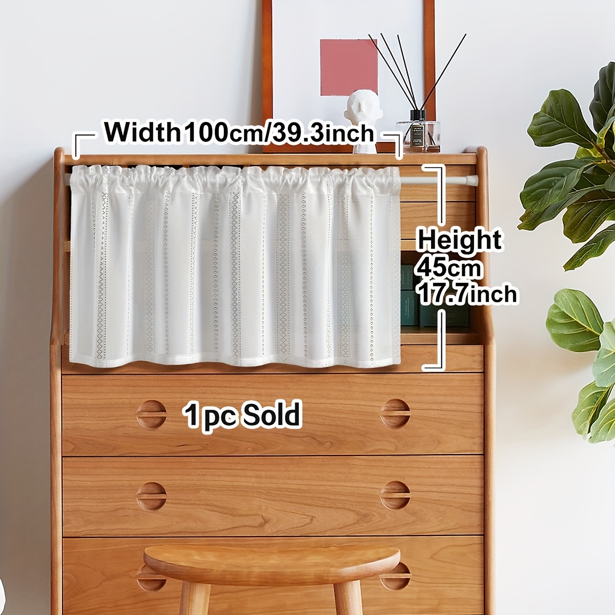 E-shop Minimalistischer Kaffee Vorhang im japanischen Stil, weißer Fenstervorhang aus Hohlmaterial, Stangentaschen-Vorleuchte, kleiner Vorhang