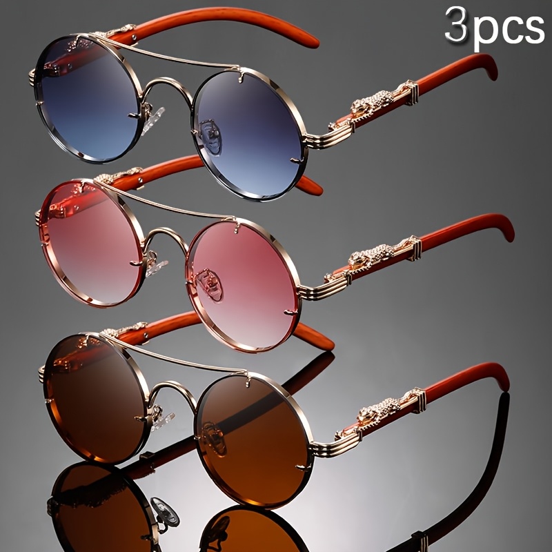 

3-pack Vintage Round Frame Glasses, Alloy Full Rim With Gradient Pc Lenses, Leopard Accent, , For Climbing, Fishing, Running, Fashionable Unisex Eyewear, Ideal For Easter, Father's Day, 's Day Gifts