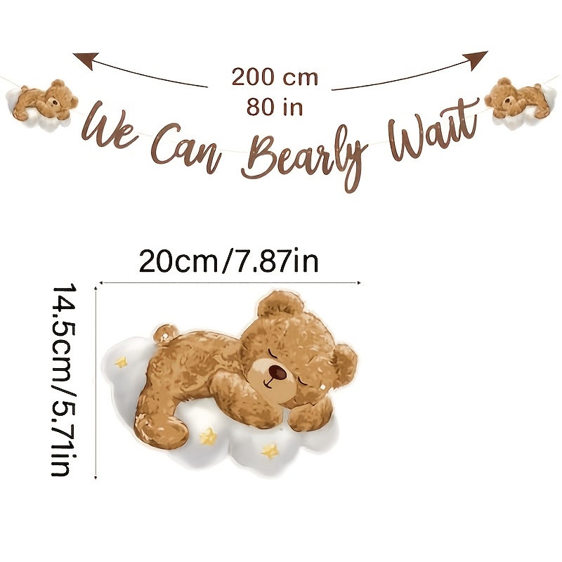 Image of 1pc " Bearly Wait" Teddy Bear Paper Banner (200cm), Shiny Glitter Flag Garland, Adorable Bear Themed Party Decorations For Shower & Gender Reveal