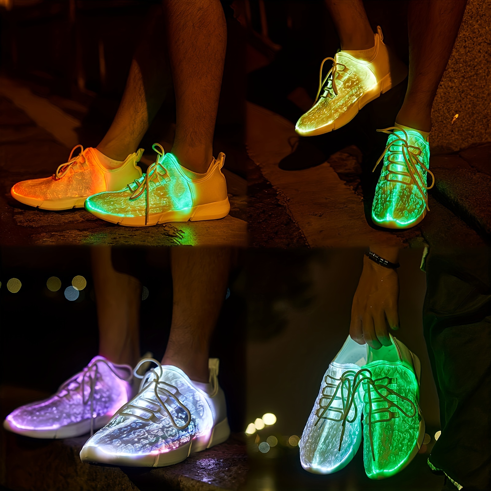 Unisex Trendy LED Light Up Design Sneakers, Comfy Non Slip USB Charging 7 Selectable Lights Shoes For Men\'s & Women\'s Outdoor Fun