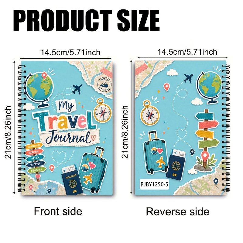 TEMU 1pc Travel Adventure Themed Spiral Notebook, Notebook , Durable And Long-lasting, Smooth Thick Pages, Double-sided Writing, Lined Inner Pages,