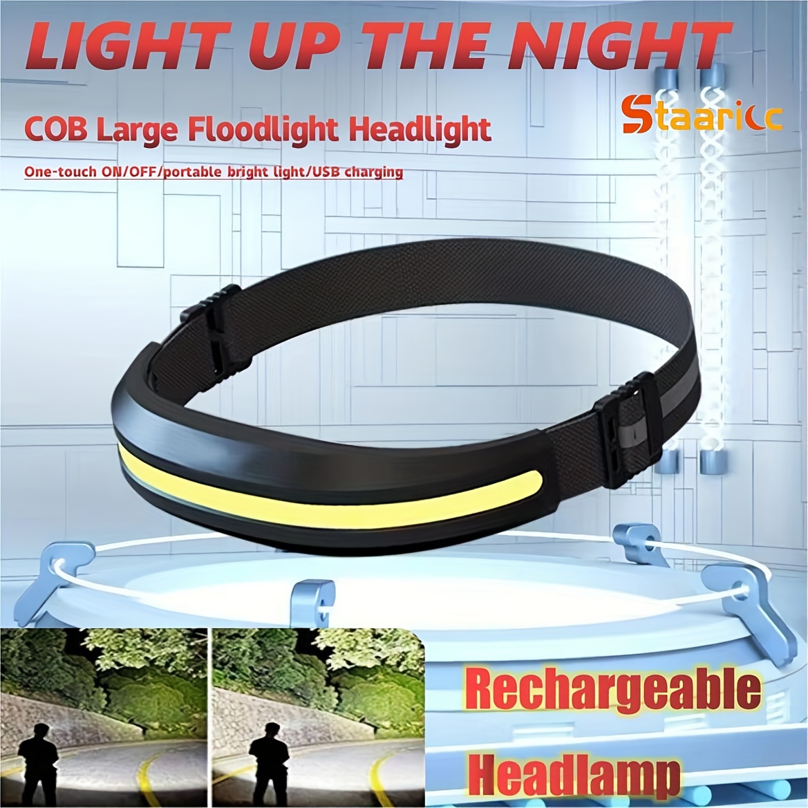 

1pc Rechargeable Headlamp, 230° Wide Beam Head Lamp Led For Camping Accessories Gear, Waterproof Cob Head Light Flashlight For Hiking, Repairing, Fishing, Emergency Rescue