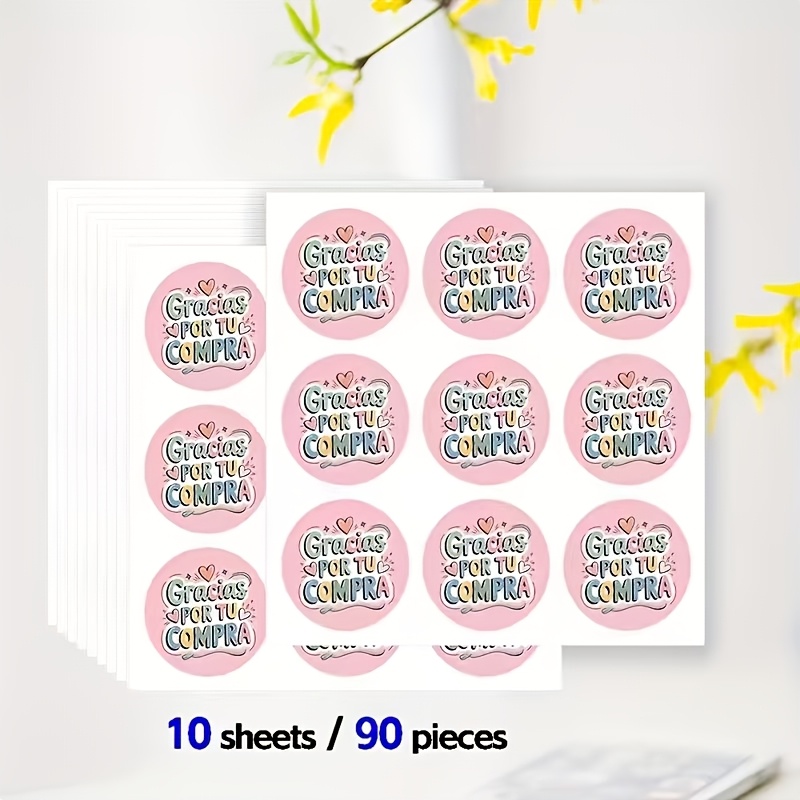 TEMU 90/180 Stickers Españolas "Gracias Compra" - Rosa, Forma de , 1.5 Pulgadas, Diseño Pintado a , Perfectas para Regalos de Negocios y Empaquetado,