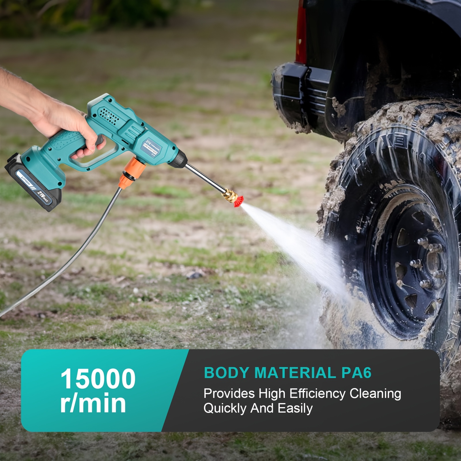 portable cordless pressure washer   cordless car wash machine 1500mah battery powered with 2 batteries 6 in 1 nozzle 5 meter hose portable high pressure cleaning machine for car fence floor cleaning and watering great valentines day gift details 2