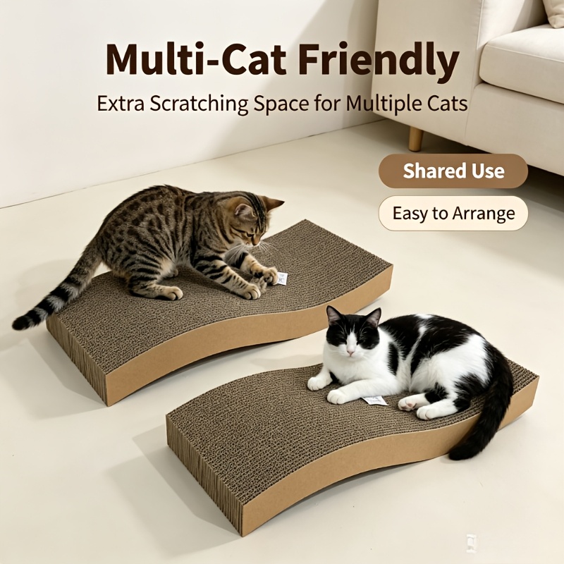 TEMU Cat Scratcher Pad, Bc Corrugated Cardboard 2 Shapes Ergonomic Wavy & Rectangular Flat Scratch Board, Durable Anti-shed Cat Scratching Toy, Sofa