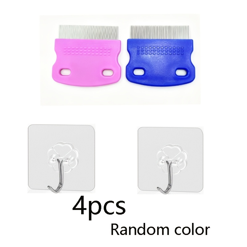 TEMU Set da quattro pezzi (due pettini + due ganci), per animali domestici in colori casuali, a punta arrotondata, a per pulci, spazzola per la