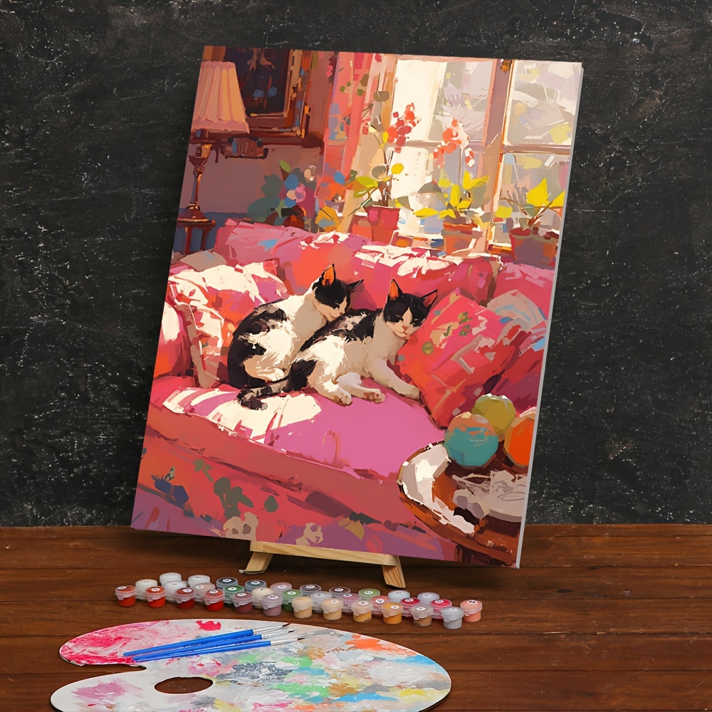 

Diy Cow & Cat Paint By Numbers Kit For Adults - Unframed Acrylic Canvas Painting, 19.68 X 15.74 Inches - Ideal Gift And Home Decor