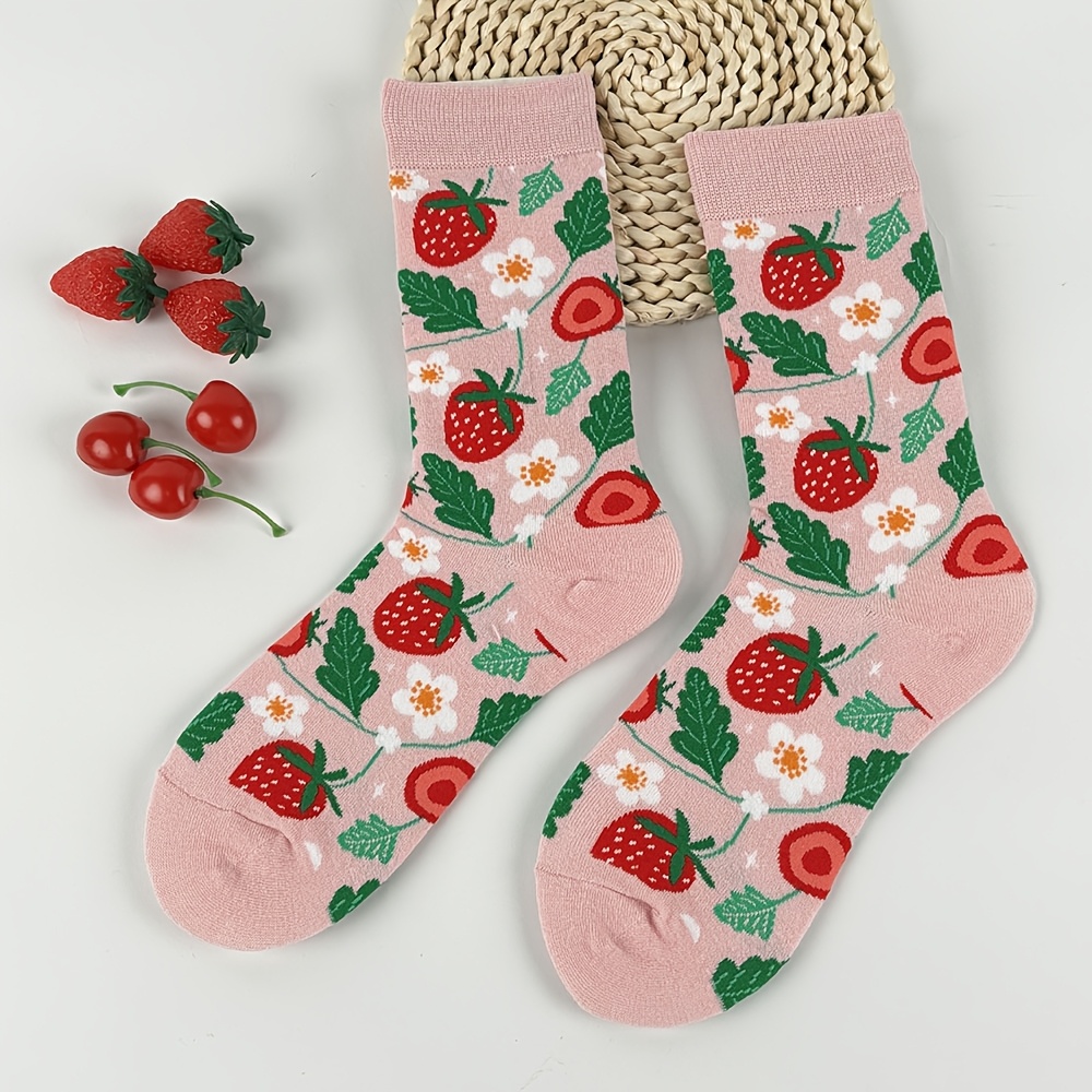 Image of 1 Pair Pink Mid-calf Socks, Cute Floral Print Girly Casual Socks For Teen Girls, For Teenager