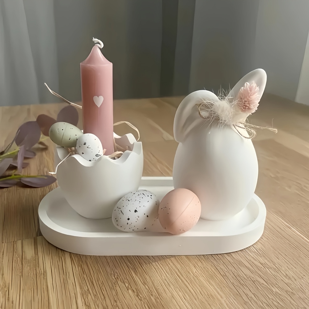 

3pcs Easter Decor Silicone Mold Set - , Oval Tray & Bunny Shapes - Diy Candle Making & Plaster Craft Kit Detail