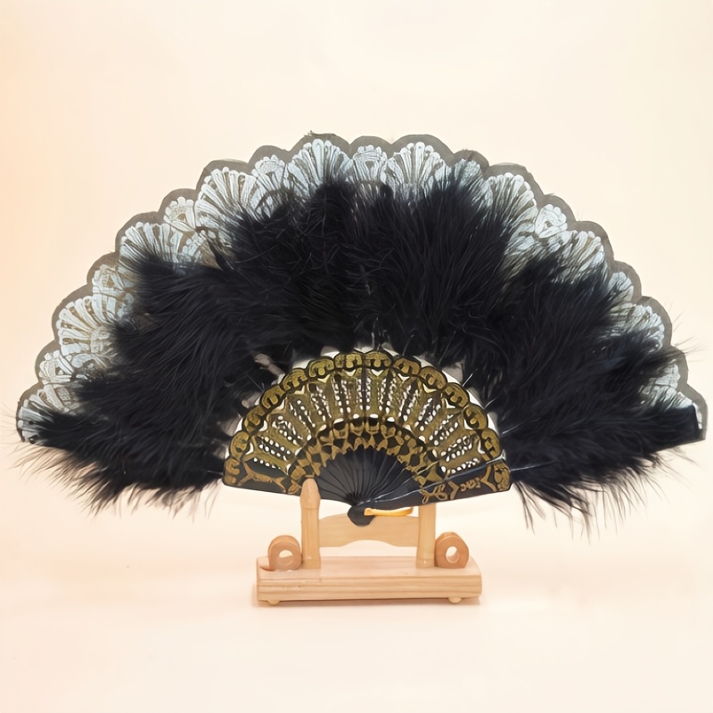 TEMU 1pc Dance Feather Folding Fan Pure Handmade Feather Root By Root 14pcs Fan Ribs Suitable For Performance Dancing Good And Fashionable Elegant