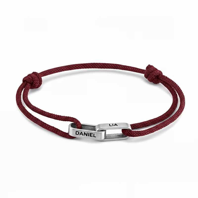Custom Couple Name-Engraved Adjustable Knot Bracelet, Unisex Gift
